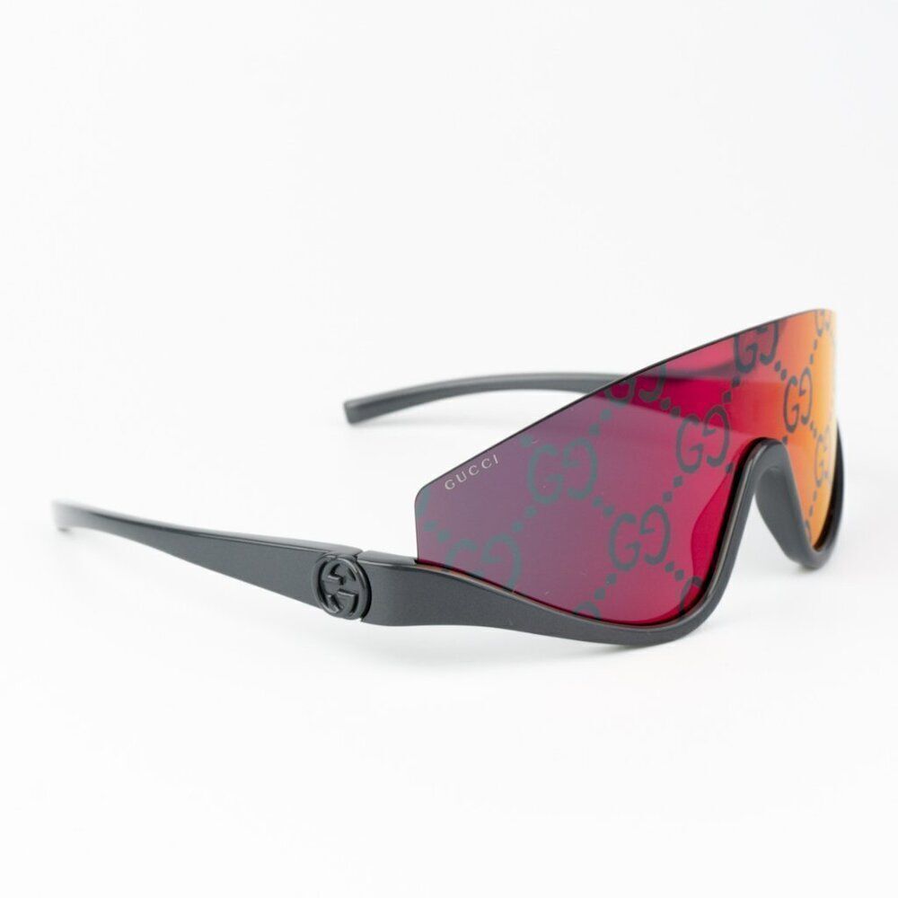 NEW Gucci GG1650S 009 Grey Red Mirror Logo Unisex Shield Mask Sunglasses